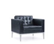 Angled front view of Monza reception lounge chair with premium leather finish.