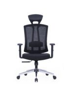 Front view of PLOTO high-back mesh staff chair with chrome base