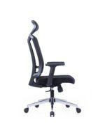 Side view of PLOTO high-back office chair with chrome base and adjustable armrests