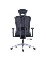 Rear view of PLOTO high-back staff chair with fixed headrest and chrome base