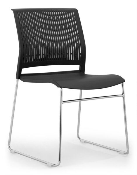 Rany black pantry chair with chrome sled base – front perspective view