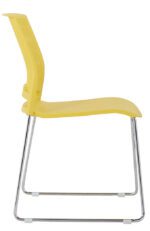 Side profile of Rany Yellow Pantry Chair showing ergonomic yellow seat and chrome sled frame.