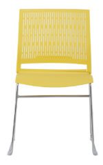 Front view of Rany Yellow Pantry Chair featuring perforated ergonomic backrest and chrome sled legs.