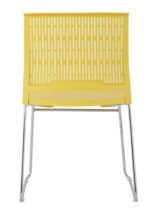 Back view of Rany Yellow Pantry Chair with ventilated polypropylene back and chrome steel frame.