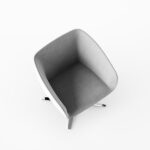 BREK grey upholstered lounge chair with polished metal swivel base top view