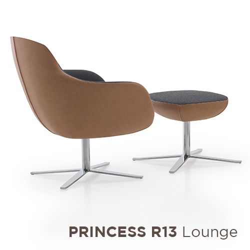 PRINCESS R13 brown lounge chair with matching footstool and metal swivel bases