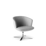 RIRI grey upholstered lounge chair with polished four-star swivel base