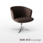 RIRI R13 brown upholstered lounge chair with polished metal swivel base
